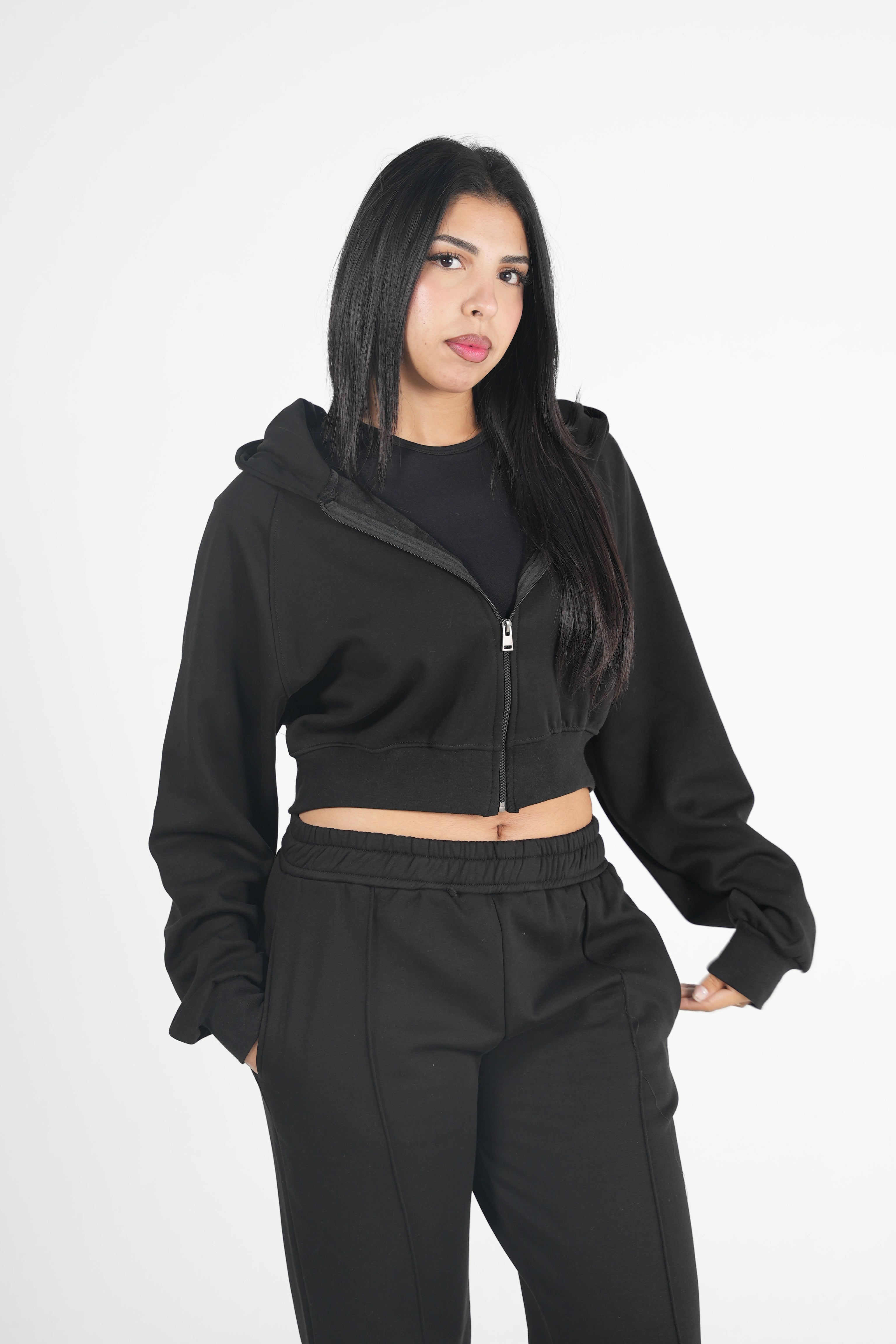 Ensemble sweat zippé à capuche oversize et pantalon barrel fit